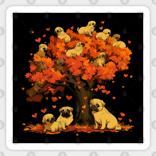 Adorable Pug Puppies & Heart Tree Tee Cute Dog Lover's T-Shirt Sticker by laverdeden
